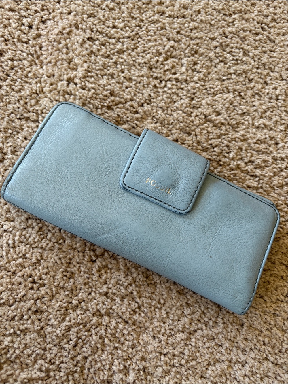 Fossil Sydney Tab Clutch Wallet Smoky Blue Cowhide Leather